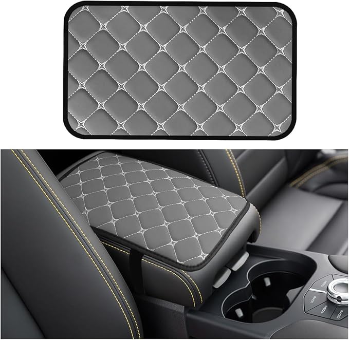 Car Center Console Cushion Pad, Comfortable PU Leather Vehicle Armrest Seat Box Cover, Waterproof Automotive Interior Arm Rest Protector Accessories, Universal Fit (Gray)