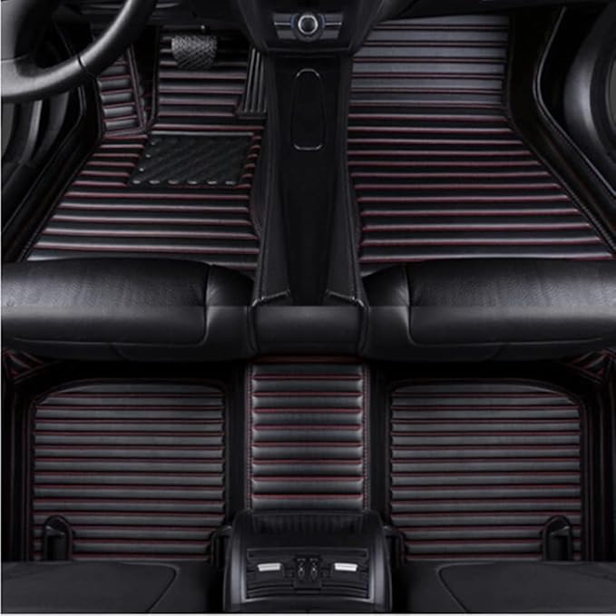 Custom Making Car Floor Mats Protection Pads for 99% Sedan/Coupe/Hatchback/SUV/Pickup Men Women Car Floor Mats Coverage Pads Anti-Slip Leather Floor Lining (Black red Stripe)