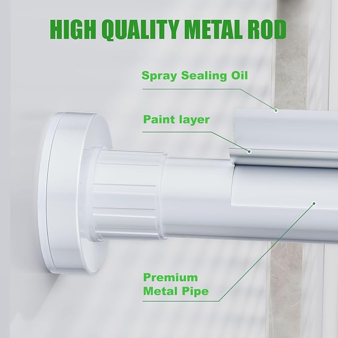 Ausemku Shower Curtain Rod 32-50 Inch Adjustable - 1 Inch Diameter Heavy Duty No drill Spring Tension Shower Rod, Non-Slip Rustproof Telescopic Rod for Bathroom, White