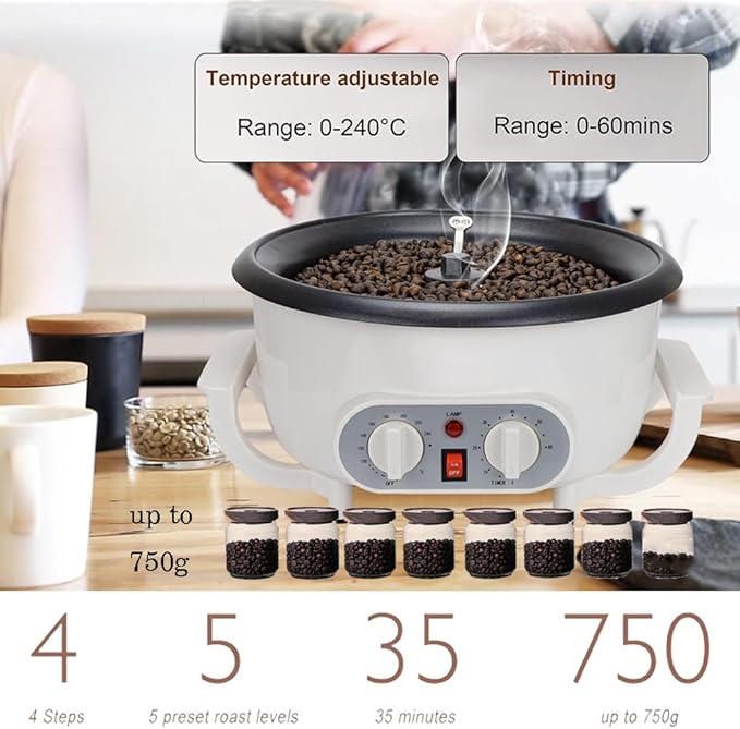 1200W Coffee Roaster Machine for Home Use,750g Non-stick Pan Multifunctional Electric Coffee Bean Roaster,Thermometer+Timer+Temperature Adjustment,Upgraded Cross Stirring Rod,for Peanut Nuts 220V