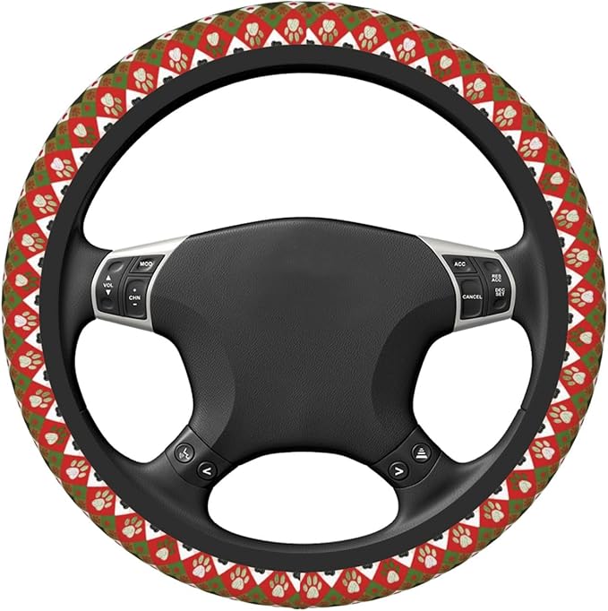 Elastic Steering Wheel Cover, Christmas Animal Paw Prints Universal 15 Inch Non-Slip Breathable Steering Wheel Protector, Car Accessories Fit Auto, Suvs, Truck, Sedans