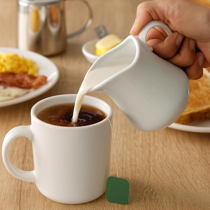 HIC Kitchen Creamer Pitcher With Handle, Fine Porcelain, 8-Ounce Capacity, For Coffee, Tea, Dressings, Sauces, Set of 2