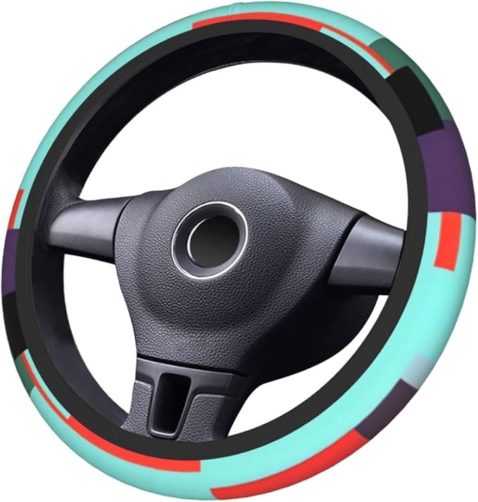 Striped Combination Steering Wheel Cover. Car Decor,Anti-Slip,Sweat Absorption,Easy Carry, Universal 15 Inch