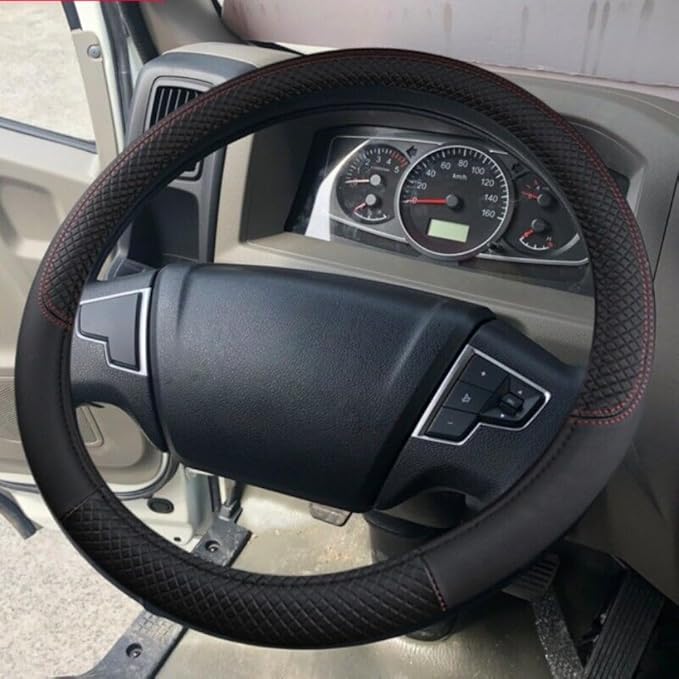 Car Semi Truck Van Leather Steering Wheel Cover Fits 14 15 16 17 18 19 Inch Maximum Grip Non Slip Durable Universal Fit for Most Vehicles (38cm/15in,Black)
