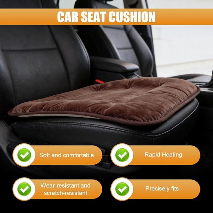 Car Seat Cushion, Breathable Soft Auto Front Seats Protector Pad for Comfortable Driving, Warm Vehicle Interior Driver Seat Non-Slip Decorative Accessory for Most Cars(Brown)
