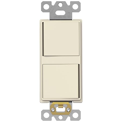 ENERLITES Double Paddle Rocker Decorator Switch, Gloss Finish, Ground Terminal, Clamp-Type Wiring, Copper Wires Only, Single Pole, Residential/Commercial Grade, 15A 120-277VAC, 62834-LA, Light Almond