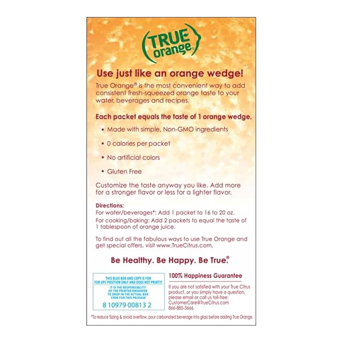 True Orange 100ct (Pack of 1) - Water Enhancer - Bulk Dispenser - 0 Calorie Drink Mix Packets For Water - Orange Flavoring Powder Packets