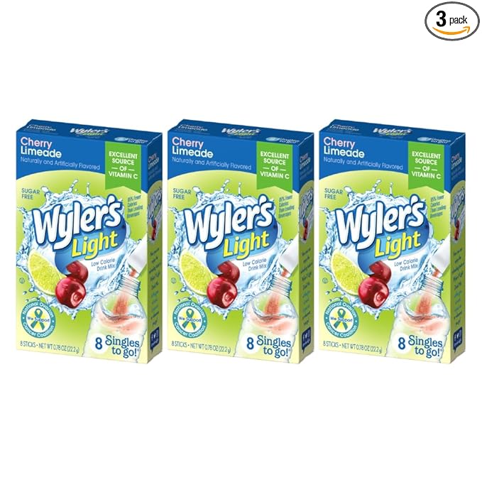 Wyler’s Light Singles To Go Drink Mix, Cherry Limeade, 8 Count (Pack of 3)