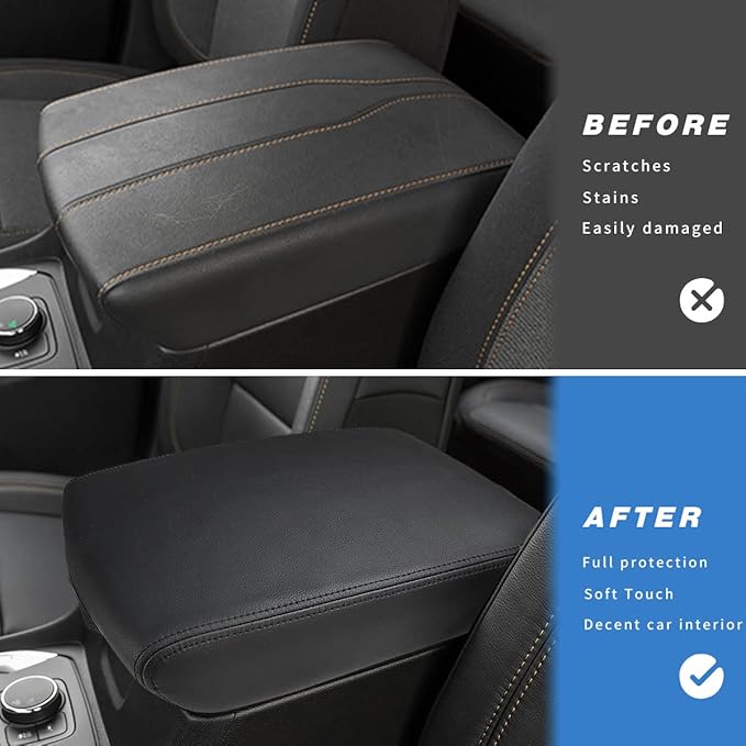 INTGET Center Console Armrest Cover for Chevy Traverse Accessories 2018-2023 2019 2020 2021 2022 Leather Middle Console Lid Pad Protector Elbow Arm Rest Covering Car (Black with Black Stitches)