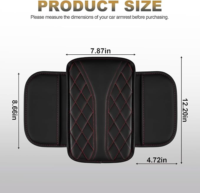 YORKNEIC Center Console Cover Fit for Ford Edge,Upgraded Faux Leather Car Armrest Cover with 2 Storage Bags,Anti-Scratch/Wear-Resistant/Waterproof Car Armrest Cushion Protector(Black&Redline)