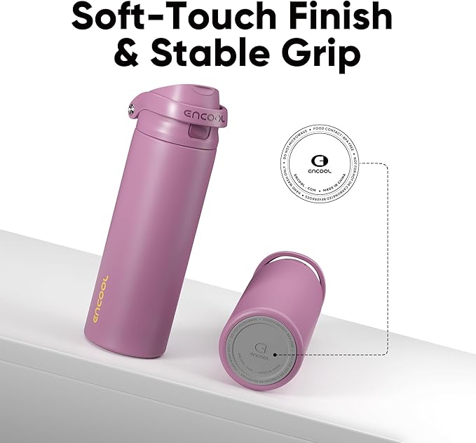 ENCOOL Leakproof Insulated Water Bottle with Straw Dual-Sip Water Bottle Bag-Safe Design for Work, Commute & Gym – Keeps Drinks Cold All Day, 24 oz, Mountbatten Pink