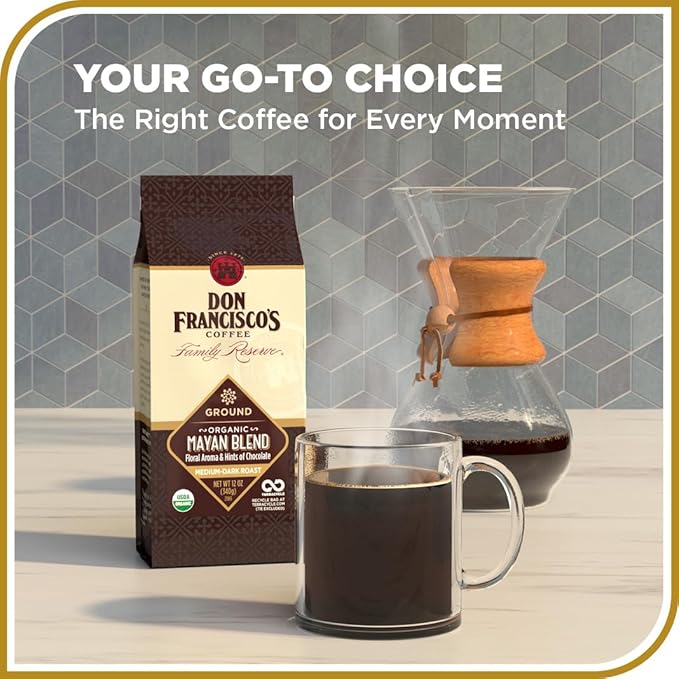 Don Francisco's Organic Mayan Blend Ground Coffee, Medium to Dark Roast – 100% Arabica Coffee, 12 oz Bag