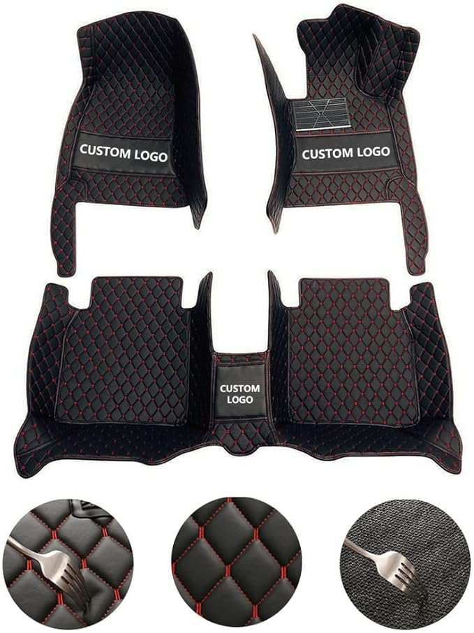Customize Car Floor Mats for 99% Sedan SUV Sports Car All Weather Leather Full Coverage Waterproof Non-Slip Vehicle Lining Pads (Wine red)