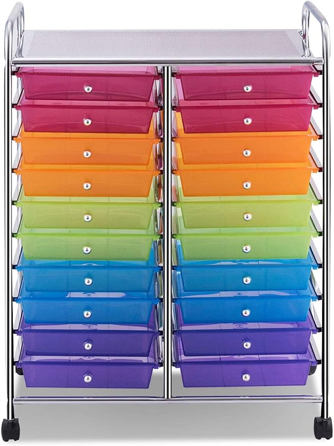 Giantex 20 Drawer Rolling Storage Cart Tools Scrapbook Paper Office School Organizer, Multicolor