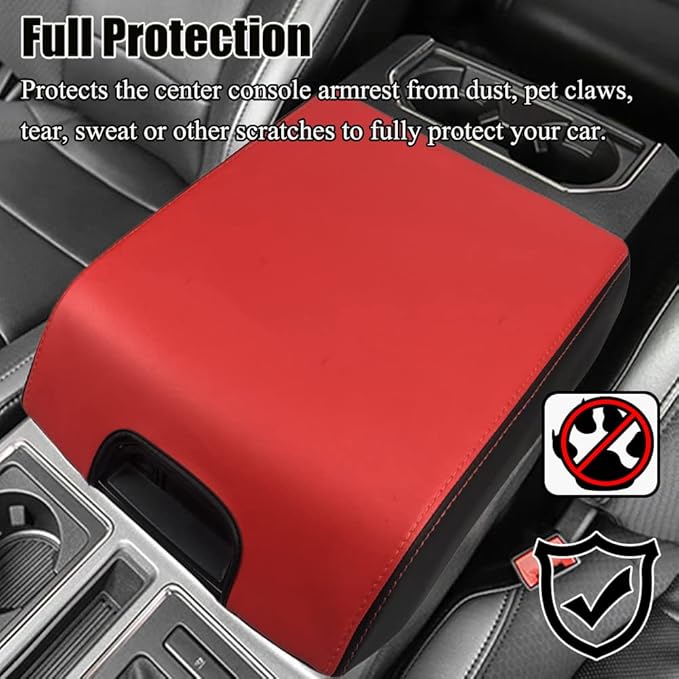 XITER 1PC Leather Center Console Armrest Box Cover Waterproof Cushion Pad for F150 2015-2020 F250 F350 F450 Super Duty 2017-2022 Expedition 2018-2023(Beige+Black)