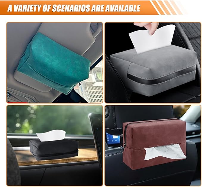 Car Tissue Holder, Rectangular Tissues Box Cover, Back Seat Tissue Dispenser for Tissues, Car Napkin Holder with Elastic Band, Fits for Storage & Organizer (Brown)