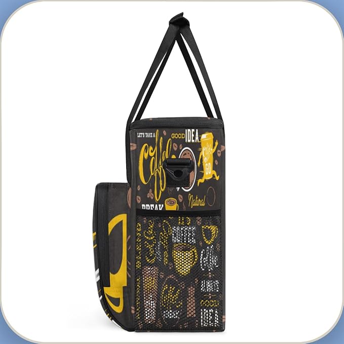 Yellow Coffee Break Cafe Maker Carring Bag Travel Carrying Storage Tote Compatible with Keurig K-Mini or Plus Portable Single Serve Brewer Case Pockets for K-cup Pods