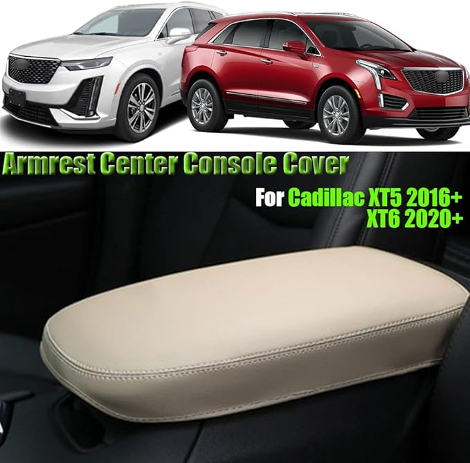 BOYOUS Car Armrest Cover Waterproof Center Console Pad Covers Scratch Resistance Leather Protector Interior Decoration Accessories Fit for Cadillac XT5 2016-2025 XT6 2020-2025（Beige Stitches）