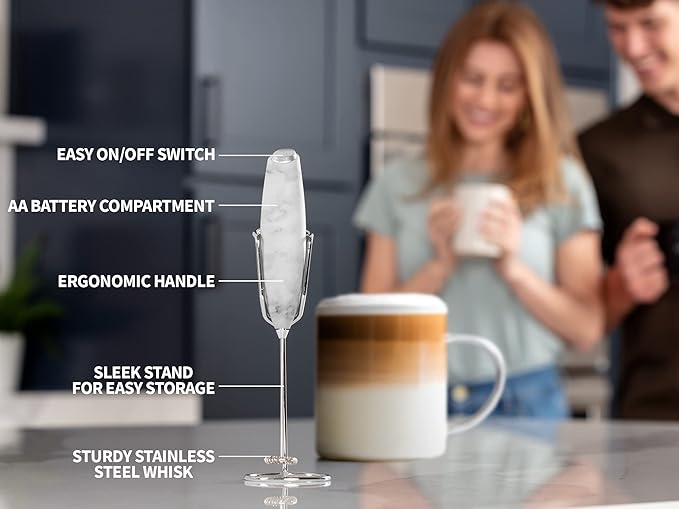 PRO MILK FROTHER WAND - ULTRA HIGH SPEED HANDHELD FROTHER - UPGRADED STAND - Powerful Handheld Mixer with Infinite Uses - Super Instant Electric Foam Maker with Stainless Steel Whisk (Quartz)