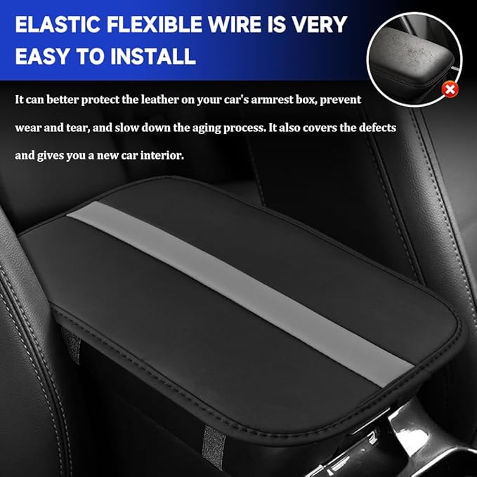 Car Center Console Cushion Pad, Arm Rest Cover for Car, Leather Waterproof Auto Armrest Seat Box Protector, Auto Armrest Storage Box Accessories Fits for Most Vehicles, SUVs, Trucks (Grey)