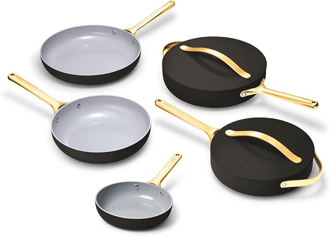 Caraway 8in + 10in Fry + 12in Fry Set (no lids) + 3Qt+ 4.5Qt Saute Duo Black