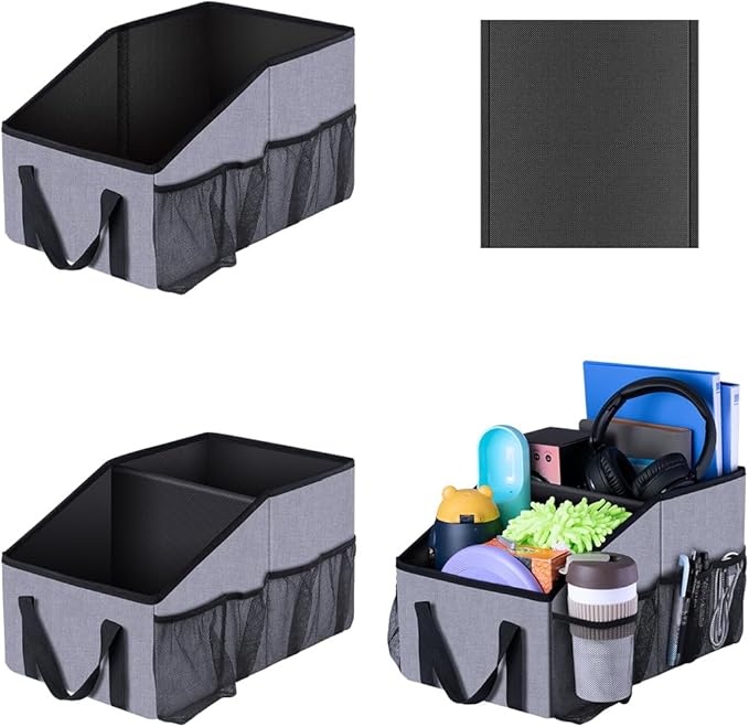 Smof Car Seat Organizer-Car Organizer Front Back Seat for Kids Collapsible Car Backseat Storage with Detachable Divider, Cup Holders & Mesh Pockets, Small Travel Organization for Trunk