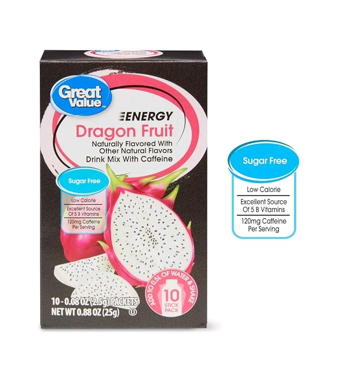 Great Value Energy Drink Mix, Dragon Fruit, Sugar-Free, 0.88 oz (Pack of 2)