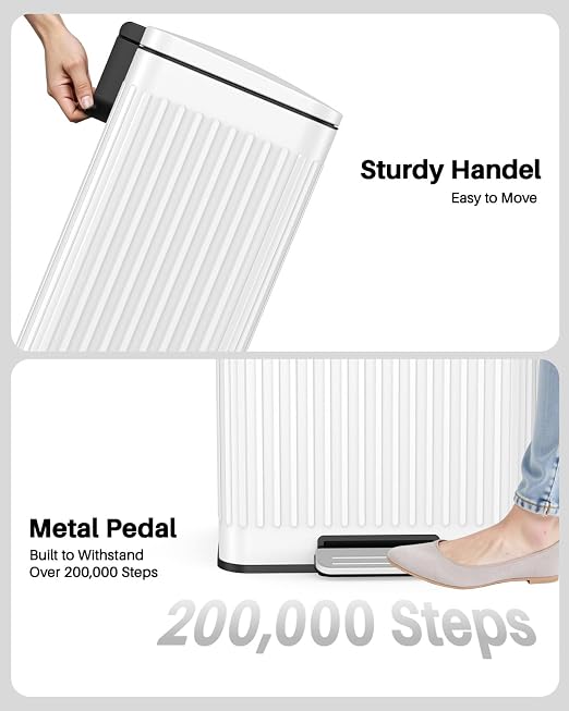 Lovewind 60 Liter/ 16 Gallon Stainless Steel Trash Can with Soft-Close Lid, Large Footstep Garbage Can with Roman Texture, Removable Inner Buckets, Recycling Bin for Kitchen Office, White