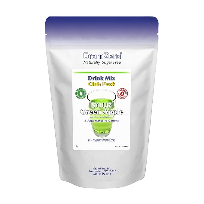 GramZero Sour Green Apple Zero Calorie Sugar Free Drink Mix, Great For Nutrition Club Loaded Tea, Stevia Sweetened