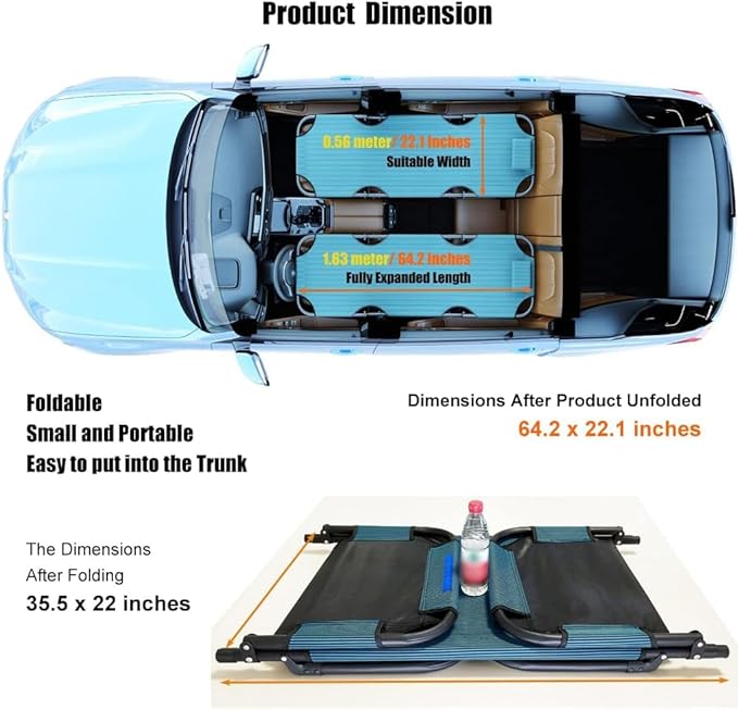Car Travel Bed, Non-Inflatable Cushion, Universal Car Travel Bed for Rear Seat, Folding Camping Cot for Co-Pilot, Office, and Outdoor Camping Use (Green)