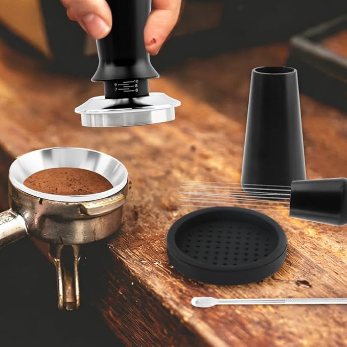 21 PCS Espresso Accessories Kit, Espresso Tamper Set with 51mm Coffee Tamper, WDT Tool, Tamper Mat, Dosing Funnel, Coffee Stencils, Latte Art Pen, Barista Tools, Espresso-Accessories(COLOR:Black)
