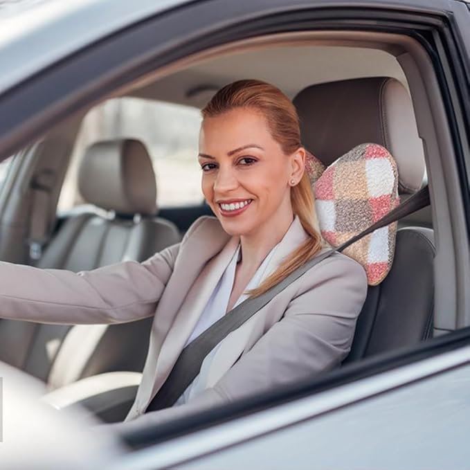 Cute Cartoon Car Seat Cushion with Back Car Neck Pillow and Lumbar Support Pillow Cute Car Seat Pillow Lumbar Pillow for Driving Fatigue Relief