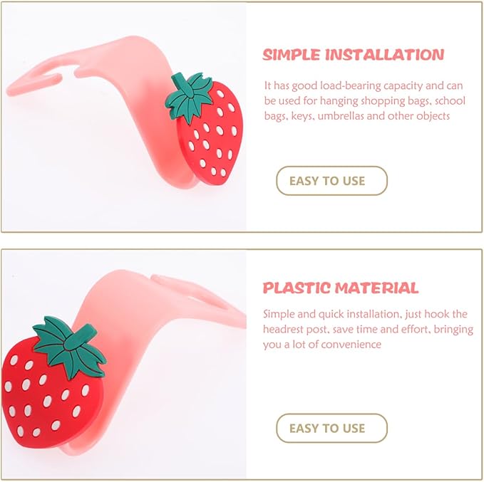 Milisten Strawberry Car Hooks for Seat Headrest 6-Pack Car Backseat Organizer Hooks for Bags and Accessories Easy Installation 3.74X2.95X1.77 Inch