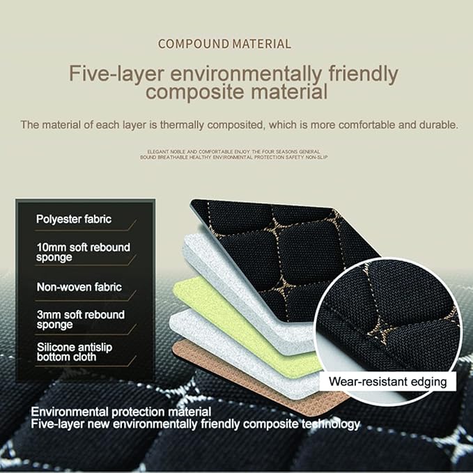 Car Seat Covers Auto Cushion Vehicle Long Rear Seat Chair Cover Protective Mat pad for Baby, SUV, Skin-Friendly Golden Embroidery Thread (Black-Rear)