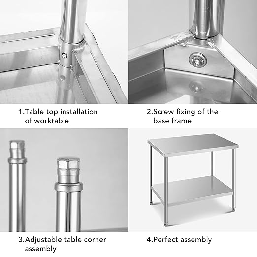 Stainless Steel Table for Prep & Work 30 x 24 Inches, NSF Commercial Heavy Duty Food Prep Worktable with Undershelf for Restaurant, Home and Hotel Christmas Preparation Table