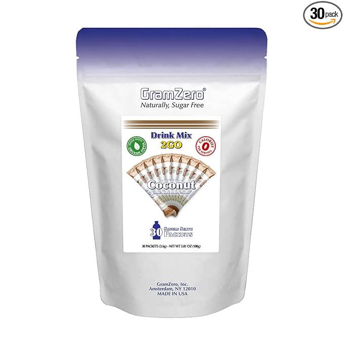 GramZero 2GO Sticks - Coconut, Zero Calorie Sugar Free Drink Mix, Stevia Sweetened, Great For Nutrition Club Loaded Tea To Go Kits