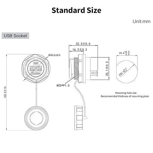 CNLINKO YU Series USB2.0 Panel Mount Socket IP67 Waterproof USB Socket Female Panel Mount Socket