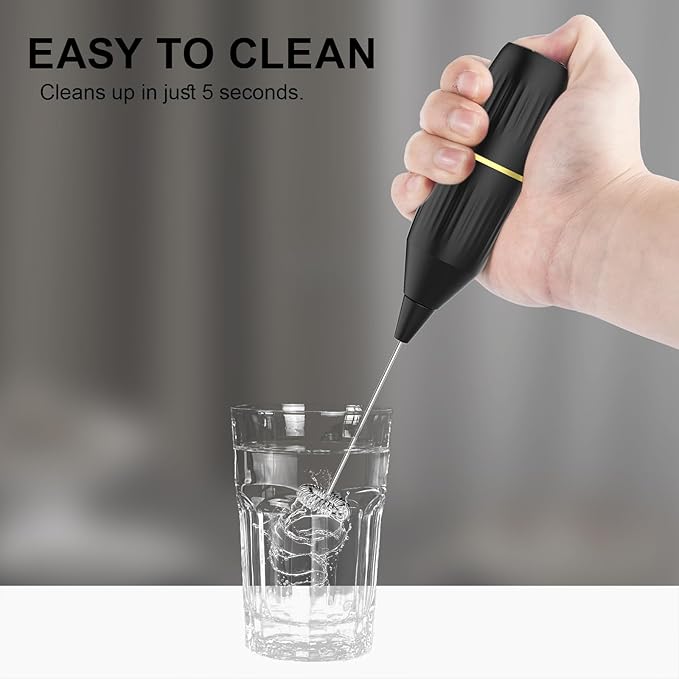 2 Pack Electric Milk Frother Wand (Black) | Powerful Motor for Fast Creamy Froth, Easy Clean | Coffee, Latte, Matcha, Hot Chocolate