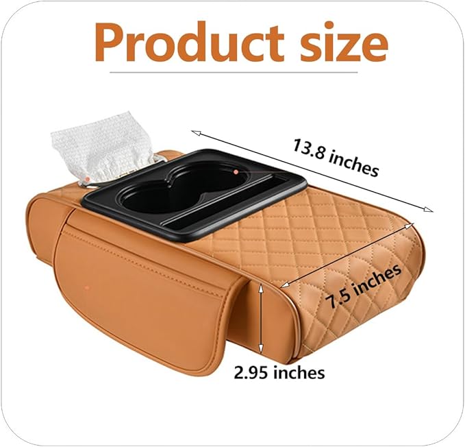 Car Armrest Cushion for SUV with Cup Holder 2.75" Height,5-in-1 Center Console Cover with 2 Storage Bags, Tissue Box Slot, Phone Slot for Sedans, Accessories Interior Organizers (Grey)