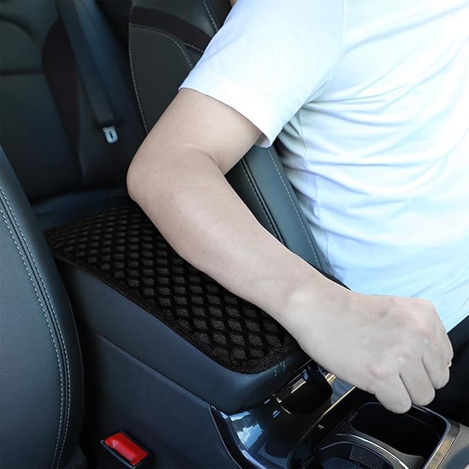 Car Center Console Cover, Anti-Slip Breathable All Seasons Automotive Mesh Armrest Box Pad Cover for Comfortable Support, Vehicle Interior Decor Universal for SUV, Truck, RV（Black）