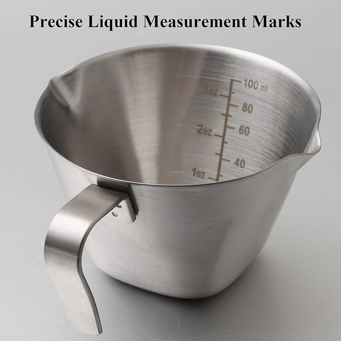 Espresso Measuring Cup, Expresso Shots Cup with Double Spouts, Stainless Steel Espresso Pouring Cup with 1 oz/ 1.5 oz/ 2 oz/ 2.5 oz/ 3 oz Marks - 2 Pack