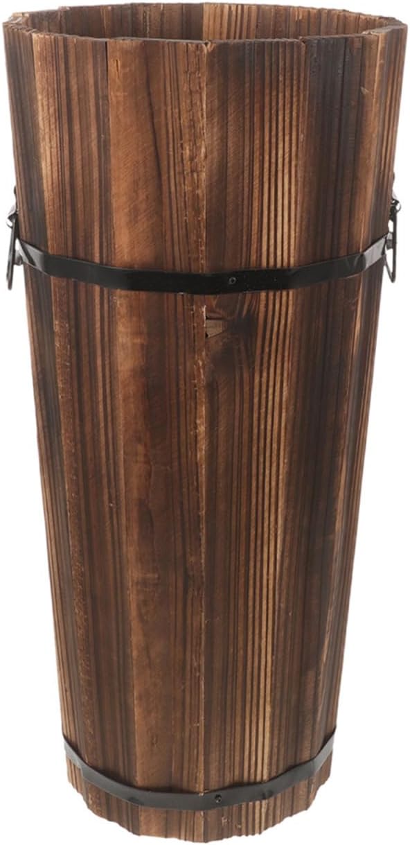 PRETYZOOM Wooden Umbrella Stand Garden Umbrella Base for Outdoor Patio Entryway Modern Design Carbonized Wood Canes