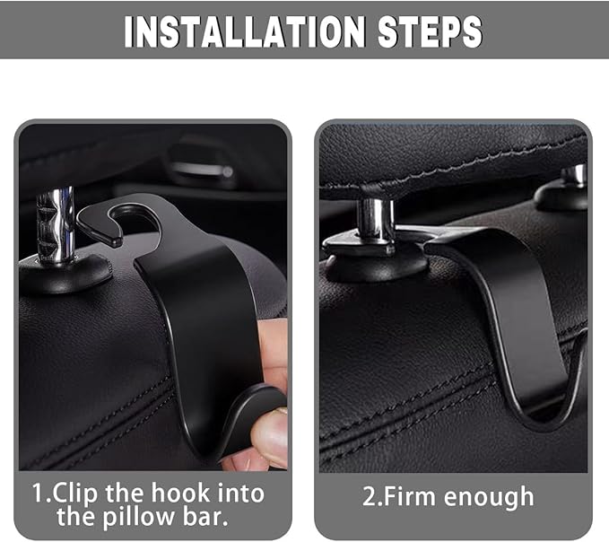 4PCS Car Seat Headrest Hooks, Auto Back Seat Hanger Holder, Durable Stylish Vehicle Organizer Universal Car Interior Accessories, Storage Hooks for Purses, Bags, Clothes, Hats