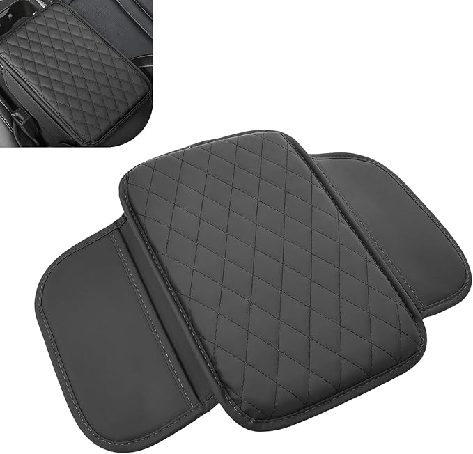 Center Console Cover, Microfiber Leather Arm Rest Cover Cushion with 2 Storage Bags, Middle Console Protective Cover, Car Accessories for Women, Universal for Trucks, Cars, SUVs (Black)