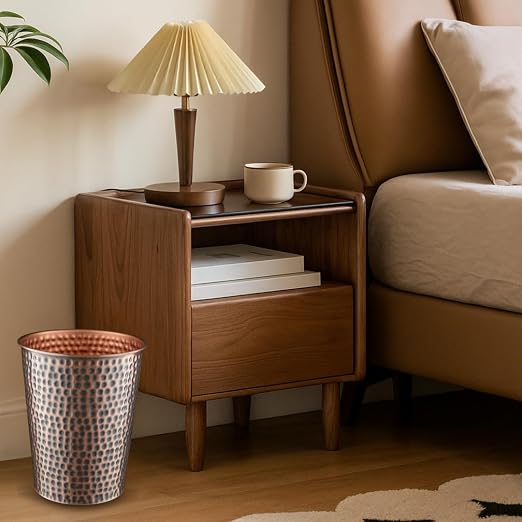 Monarch Abode Metal Bathroom Trash Can – Waste Basket for Bedroom, Office Desk, & Dorm, Hand Hammered, Durable Decorative Antique Copper Small Trash Can Bathroom Garbage Bin Wastebasket