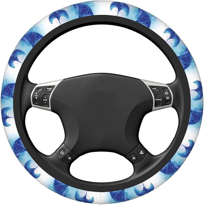 Elastic Stretch Car Steering Wheel Cover Universal 15 inch Anti-Slip Auto Steering Wheel Protector Sea Animals Stingrays Steering Wheel Covers Warm in Winter and Cool in Summer, Black