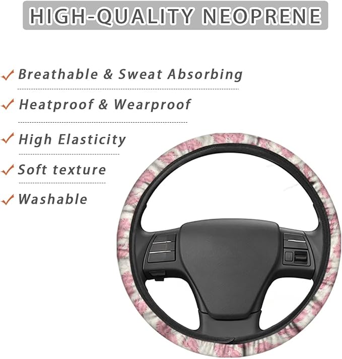 Universal Non-Slip Steering Wheel Cover, 15-inch Polyester Material Driving Accessories, Adjustable for Car and Truck(Blush Pink Furry Leopard)