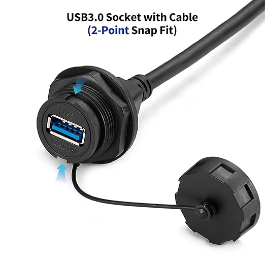 CNLINKO USB 3.0 Connector with 2M Cable, Type A Female Panel Mount Receptacle Socket Male Plug Outdoor Waterproof IP67 Industrial Data Power Connector