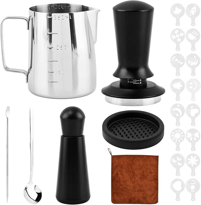 22pcs Coffee Tamper Set, Espresso Accessories, Tampers kit Barista Tools with 51mm Espresso Tamper, WDT Tool, Coffee Stirrer, Tamper Mat, Coffees Stencils, Latte Art Pen