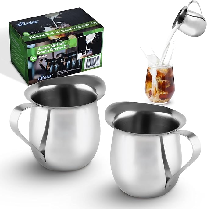 EHOMEA2Z Stainless Steel Bell Creamer Espresso Shot Frothing Pitcher Cup Latte Art (4, 5 Oz)